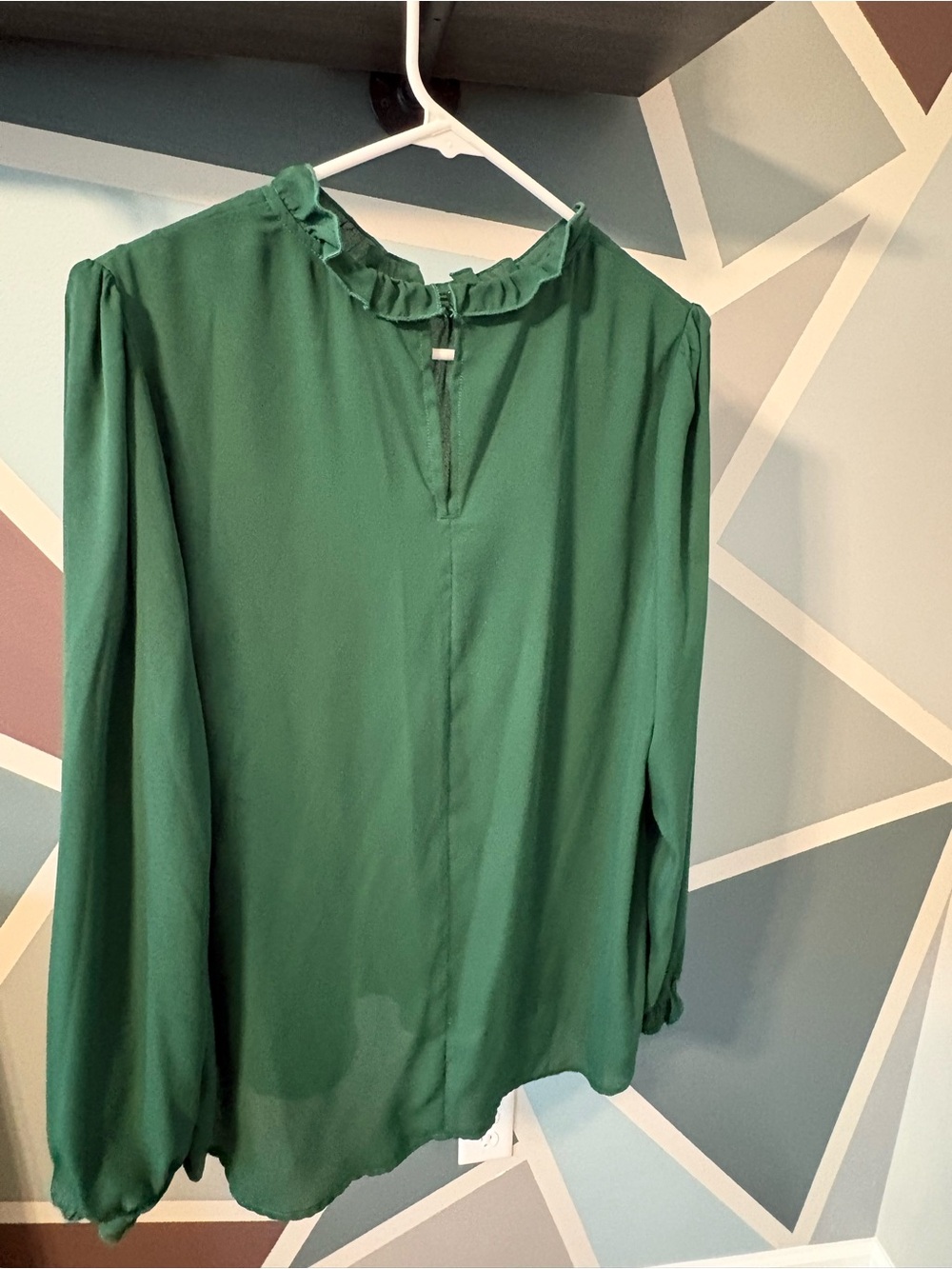 Main Strip Deep Green Ruffled Neck Long-Sleeve Blouse - Picture 2 of 3
